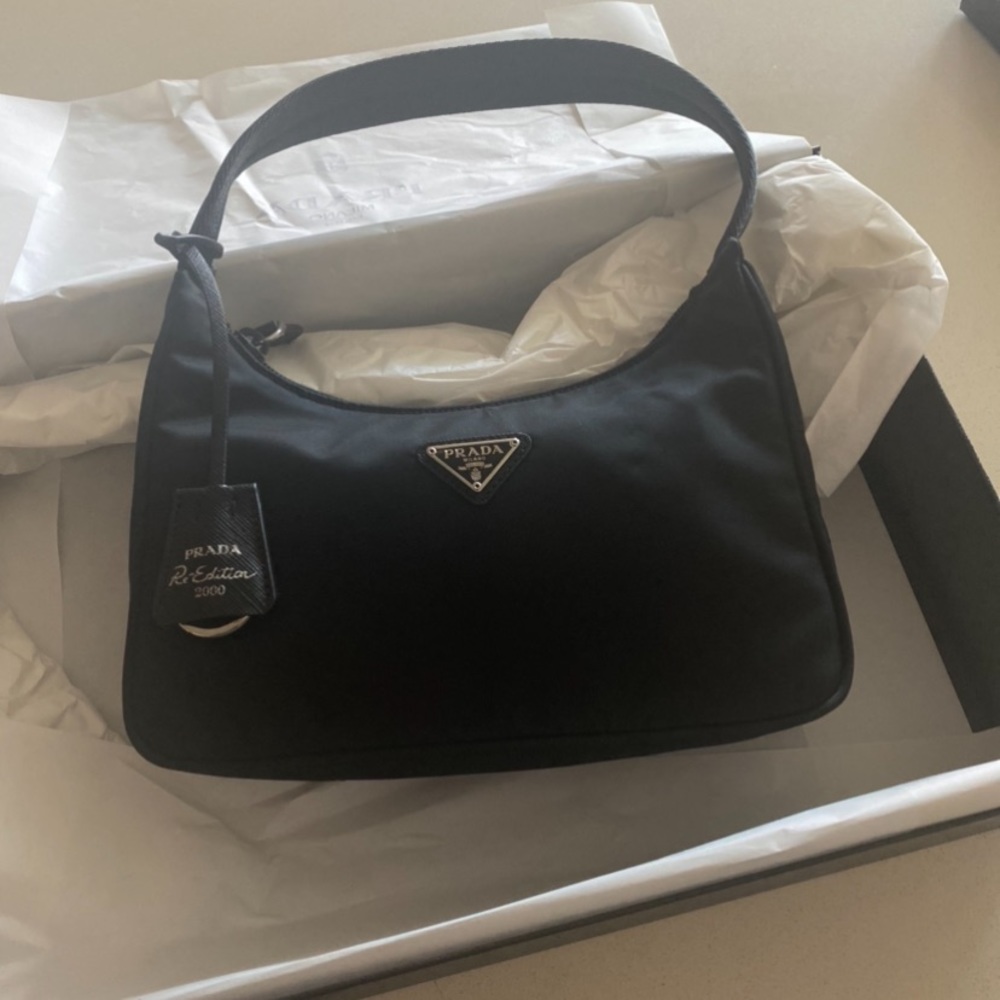 Prada re-edition black hobo bag